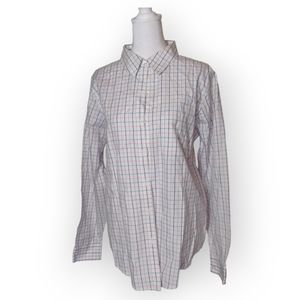 LL Bean Button Up Shirt Medium Women Wrinkle Free Blue White Blue Plaid